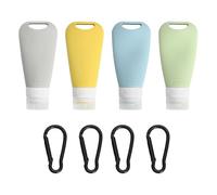 4 Pièces Flacon Voyage en Silicone Alimentaire, Contenant Voyage 90ml Réutilisable avec 4 Mousquetons, Pour Gel Douche, Shampoing, Lotion, Nourriture pour Animaux