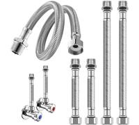 4 Pièces Flexible Robinet 3/8" 10cm & 20cm, Tuyau Blindé Tressé Acier Inoxydable 304, Tuyaux Raccordement Robinetterie, Connecteurs de Raccord Évier Cuisine pour Salle Bains, Toilettes, Chauffe-Eau