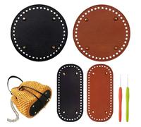 4 Pièces Fond de Sac à Crocheter, Bases de Sacs en Cuir avec des Trous, Ovale Fond de Sac en Cuir PU avec 2 Crochets à Crocheter, Fond de Poche Tissé à la Main pour Sacs à Bandoulière, Accessoires DIY