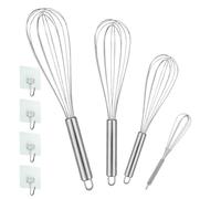 4 Pièces Fouet Cuisine INOX Professionnel, Batteur Manuel à Œufs Contient 21cm, 26cm, 29cm, Fouet pour Mélanger, Remuer la Pâte, Les Œufs,Fouetter, Mousser, Argent