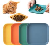 4 Pièces gamelles pour chat,gamelles pour chat,Assiette carrée plate pour chat,Gamelle pour chat,Gamelle pour petits chats,Gamelle Plate Coloré Petite Ecuelle Chat Assiette Chat pour Les Chiots