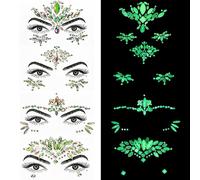 4 Pièces Gemmes du Visage Brillent dans le Noir, Strass Autocollant Visage, Néon Glow UV Autocollant de Visage,Paillettes Visage Tatouage Temporaire Diamant Yeux pour Maquillage Festival