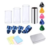 4 Pièces Glissoirs pour Glisse de Guitare en Acier Inoxydable et Verre, 5 Médiators pour Glisse + 4 Médiators du Pouce et Doigt, pour Basses, Moyenne