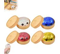 4 pièces Glitter Dumpling Squishy avec visage Jouet sensoriel Balle Anti Stress Géante Forme Ravioli boîte à Vapeur Jouet Coloré