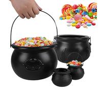4 Pièces Grande Chaudière Noire d'halloween, Minis Seau de Bonbons, Chaudron de Sorcière en Plastique Noir, Chaudron Halloween, Porte-Seau de Bonbons de Fête Witch pour Halloween Fêtes Décorations