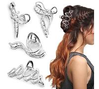 4 Pièces Grandes pinces à cheveux,Argent Métal Pinces à cheveux Femmes Pinces à cheveux pour filles Accessoires de cheveux Pinces à griffes antidérapantes Clips à griffes pour épais Minces Cheveux