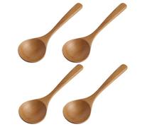 4 Pièces Grosse Cuillère Cuisine en Bois de Hêtre, Style Japonerie | Surface Lisse au Grain , Usage pour Soupe et Porridge, Adaptée aux Chefs et Cuisiniers Maison