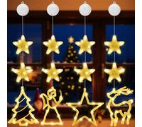 4 Pièces Guirlande Lumineuse de Noël, Decoration Noel Fenetre Lumineuse avec Ventouse, LED Rideau Lumineux Blanc Chaud à Piles avec Minuterie Auto, Lumières LED de Noël Intérieur Extérieur (Modèle 1)
