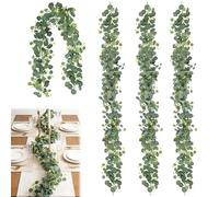 4 Pièces Guirlandes Artificielles D'Eucalyptus 1.8m, Eucalyptus Artificiel Guirlande avec Fleurs Blanches, Vignes Feuilles d'eucalyptus, Eucalyptus Vignes pour Mariage, Salon, Balcon, Porte et Mur