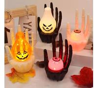 4 pièces Halloween LED Lanterns, Bougies d'halloween à Del sans Flamme, Halloweens décoration avec Main Squelette, Halloween crâne décoration,Bougies Chauffe-Plat pour l'intérieur et l'extérieur