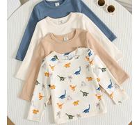 4 pièces Hauts pull-over à manches longues col rond en tricot doux avec motif dinosaure de dessin animé pour bébé garçon, vêtements de rentrée scolaire automne et hiver 6-9M,9-12M,12-18M,18-24M,2-3Y,3
