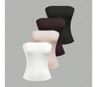 4 pièces Hauts tubes décontractés côtelés de couleur unie pour femmes, été L,M,S,XS,XXSUnicoloreÉtoffe
