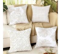 4 pièces Housses de coussin moderne simple couleur thé au lait, graffiti tropical, feuilles et motif géométrique [sans insert de coussin], 17,7*17,7 po (45*45 cm)/19,69*19,69 po (50*50 cm)/15,75*15,75