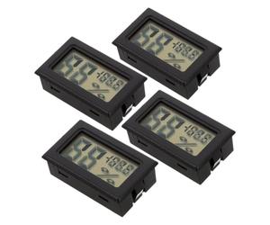 4 Pièces Hygromètre Numérique LCD Intégré Rectangulaire | Montage sur Panneau, Affichage Clair des Données, Plastique Noir, Usage Intérieur pour Filament 3d et Armoire