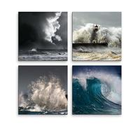 4 pièces Impression sur toile 30 x 30 cm - Phare tempête tempête mer vagues