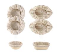 4 Pièces Insert pour Corbeille à Pain avec Taille Élastique,Panier du Pain Doublure,Accessoire Boulangerie Maison pour Faire Son Pain et Son Levain,Tissu Lin,Rond et Ovale,25cm