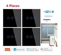 4 Pièces Interrupteur Intelligent WiFi,avec Alexa,Smart Life,Tuya App,Pour portes électriques,volets roulants,Noir