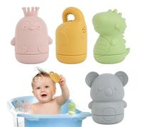 4 Pièces Jouet de Bain Bébé, Jeux Montessori Bébé Eveil, Dentition pour Bébé sans BPA Jouet de Bain, Peut Faire des Bulles, Silicone Souple Jouet Bain Enfant Jeux Educatif 6 9 12 Mois 1 2 3 Ans