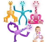4 Pièces Jouet Girafe Télescopique à Ventouse avec Lumière, Pop Tubes Sensoriels, Jouet Éducatif pour Décompression, Cadeau Amusant pour Enfants de 2 à 6 Ans