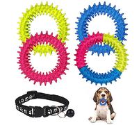 4 pièces Jouets de Dentition pour Chiot avec 1 Collier de Cloche, Anneau de Pointe en Caoutchouc, Jouets à mâcher pour Le Nettoyage de la Bouche, Outils de Dressage pour Animaux de Compagnie