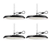 4 Pièces Lampe Eclairage Atelier 200W, 30000LM UFO Eclairage Plafonnier LED Garage avec Chaine, 6000K Projecteur LED Intérieur, IP65 Étanche Éclairage de Plafond pour Garage, Entrepôt, Gymnase