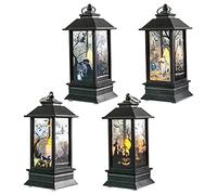 4 pièces Lanterne d'halloween Veilleuse LED Lanterne d'halloween Lanterne à Bougie décoratives Lampe à Vent Suspendue Halloween Bougies sans Flamme Scintillante à LED avec Batterie pour Barre Jardin
