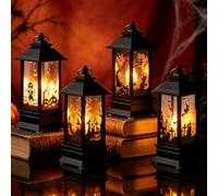 4 Pièces Lanterne Halloween LED, Lanterne Decoration Exterieur Interieur a Suspendre avec Citrouille, Burg et Main Spectrale Motif, Halloween Lanternes Bougie LED pour Décoration