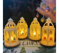 4 Pièces Lanternes Décoration Noël Personnalisée, Lanterne LED Noël Suspendue, Lampe à Bougie Deco Noel Interieur Extérieure avec Arbre Père Noël Elk Bonhomme Neige,Lumière Blanc Chaud,13x7 cm