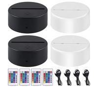 4 pièces LED 3D nuit avec attaque, télécommande et USB, lampe illusion 3D, 7 couleurs, dimmable, décoratif pour chambre d'enfant, salon, magasin (2 blanc, 2)