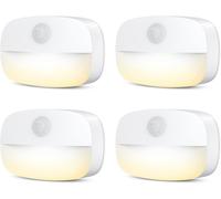 4 Pièces Led Veilleuse Lampes Détecteur De Mouvement, Lampe De Placard Autocollantes Pour L'intérieur, Alimentées Par Batterie, Armoire, Escalier, Cuisine, Blanc Chaud