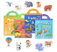 4 Pièces Livre D'autocollants, Réutilisables Imperméables Autocollant pour Animaux, Véhicule, Dinosaures, Corps, 3D Gommettes Enfants, Garçons Filles Jouets D'anniversaire Cadeaux éducatifs