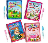 4 Pièces Livre de Dessin Magique de l'eau, Magic Water Book Réutilisable, Livre de Coloriage a l’eau avec Stylo, Education Dessin Jo