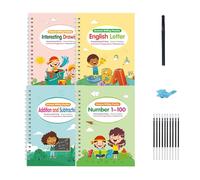 4 Pièces Livre D'écriture Magique Rainuré Pour Comprenant Des Lettres Et Des Chiffres Dessin Artistique Opérations Mathématiques Pour 'âge Préscolaire Outil 'écriture Préscolaire