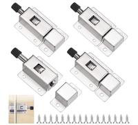 4 Pièces Loquet a Ressort Automatique, Targette de Porte avec 24 Vis, Loquet Porte Inox, Verrou a Ressort, Targette de Porte, Loqueteau pour Chambres À Coucher, Armoires, Stores, Portes de Jardin