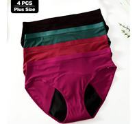 4 pièces/lot Culottes de règles grande taille confortables, extensibles, de couleur unie et imperméables, respectueuses de la peau 1XL,2XL,3XL,4XLUnicoloreTissu tricoté