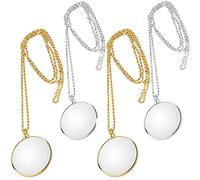 4 Pièces Loupe Pendentif, Chaîne de Loupe Suspendue, Loupe Pendentif Portable, Chaîne de Loupe, Collier de Mode Loupe, Collier de Mode Loupe Avec Chaîne, pour Livres, Artisanat, Bijoux (2 Couleurs)