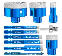 4 Pièces M14 Foret Diamant pour Carrelage 20/30/50/68mm+ 6 Pièces M6 Meche Carrelage 6/6/8/10/12mm + 1 M8 Adaptateur, Foret Diamant pour Béton, Marbre, Céramique, Granit