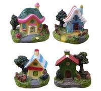 4 Pièces Maison Miniature de Jardin en Résine, Décor Créatif | Finition Peinte, Toucher Confortable, Forme Adorable, Ne Se Déforme Pas, Ne Ternit Pas, pour Scène Extérieure Style Aléatoire