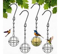 4 Pièces Mangeoire à Oiseaux Suspendue à Boule, Bird Feeder avec Crochets en Forme de S, Distributeur Nourriture Oiseaux Sphérique Petits Intérieur, Métal Porte Boule de Graisse à Oiseaux