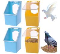 4 pièces mangeoire à Pigeons avec Couvercle 4x5.5x3 Pouces Cage Suspendue mangeoire à Oiseaux Bleu et Jaune en Plastique Facile Laver Oiseau pour mangeoires Cage