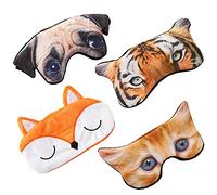 4 Pièces Masque de Sommeil, Dormir Voyage Bandeau les Yeux, Masque de Nuit Femme, 3D Masques de Sommeil Mignon, Mignon Animaux Masque de Nuit, pour Tous (Chats, Chiens, Tigres et Renards Mignons)