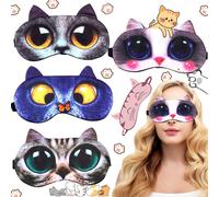 4 Pièces Masque De Sommeil,Masque Animal Sommeil,Les Yeux Bandés De Sommeil De Chat Mignon,Couvre-Yeux Pour Enfants Filles Hommes Femmes Pour Dormir,Méditer Ou Voyager