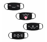 4 Pièces Masque en Coton, Masques Mignons avec Motif, Masque Anti-Poussière | Masques Buccaux Noirs avec Motif de Dessin Animé Réutilisable Masque Animes pour Homme Femme Enfant École Extérieur Fête Noir