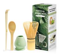 4 Pièces Matcha kit ceremonie japonais, Fouet matcha naturel, Cuillère en bambou, pelle en bambou, Porte-Fouet, Coffret matcha pour la cérémonie du thé, la boisson - Bleu céladon
