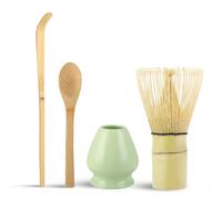 【4 Pièces Matcha Kit】Kit Matcha Complet avec Fouet à Matcha (Chasen), Cuillère Traditionnelle (Chashaku), Cuillère à Thé et Support pour Fouet - Accessoire de Cérémonie du Thé Japonais
