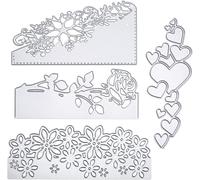 4 Pièces Matrice De Decoupe Poinçonnage Kit De Coeur Fleurs Roses Matrices De Découpe Coeurs De Fleurs Bordure Pochoirs De Gaufrage Cutting Dies Pour Scrapbooking Cartes D'album Photo Décoration