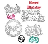 4 pièces Matrices de Découpe pochoir de perforation Happy Birthday Set de formes Joyeux anniversaire gaufrage Cutting Dies pour la fabrication de cartes DIY Scrapbooking Album Cartes Bricolage