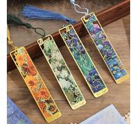 4 Pieces Metal Bookmarks with Tassel, Golden Hollow Bookmark Van Gogh Oil Painting Theme Book Mark Bookmarks for Book Lovers Writers Readers Children Teens Men Women Adults