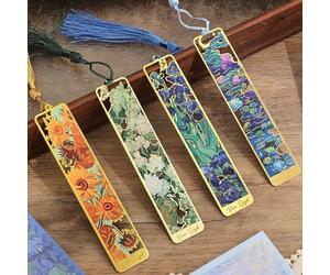 4 Pieces Metal Bookmarks with Tassel, Golden Hollow Bookmark Van Gogh Oil Painting Theme Book Mark Bookmarks for Book Lovers Writers Readers Children Teens Men Women Adults
