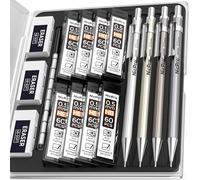 4 Pièces Métal Porte-Mines 0,5 Mm Avec Étui, Art Crayon Mécanique Criterium Avec 8 Tubes De Recharge Hb Et 3 Gommes, 9 Recharges De Gommes, Porte Mine Pour Écrire, Esquisse, Dessin